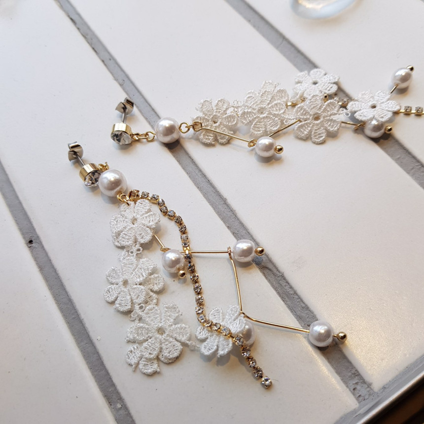 <b><p>White race Pearl Long Drop Eris A grty atmosphere</p></b><b><p>純白 レース 真珠 ロングドロップピアス ガーリッシュな雰囲気 魅力のあるスタイル</p></b><br /><br /><p align='center'>