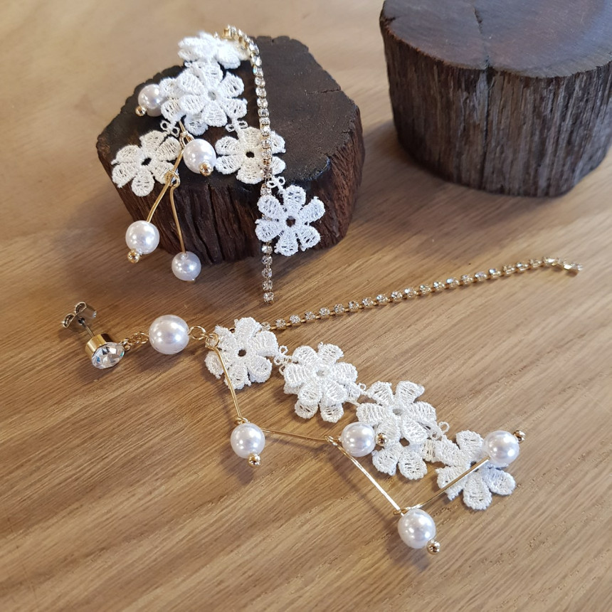 <b><p>White race Pearl Long Drop Eris A grty atmosphere</p></b><b><p>純白 レース 真珠 ロングドロップピアス ガーリッシュな雰囲気 魅力のあるスタイル</p></b><br /><br /><p align='center'>