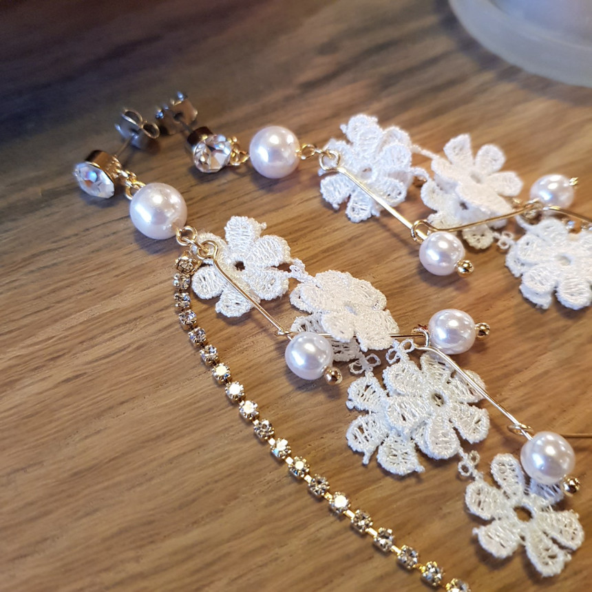 <b><p>White race Pearl Long Drop Eris A grty atmosphere</p></b><b><p>純白 レース 真珠 ロングドロップピアス ガーリッシュな雰囲気 魅力のあるスタイル</p></b><br /><br /><p align='center'>