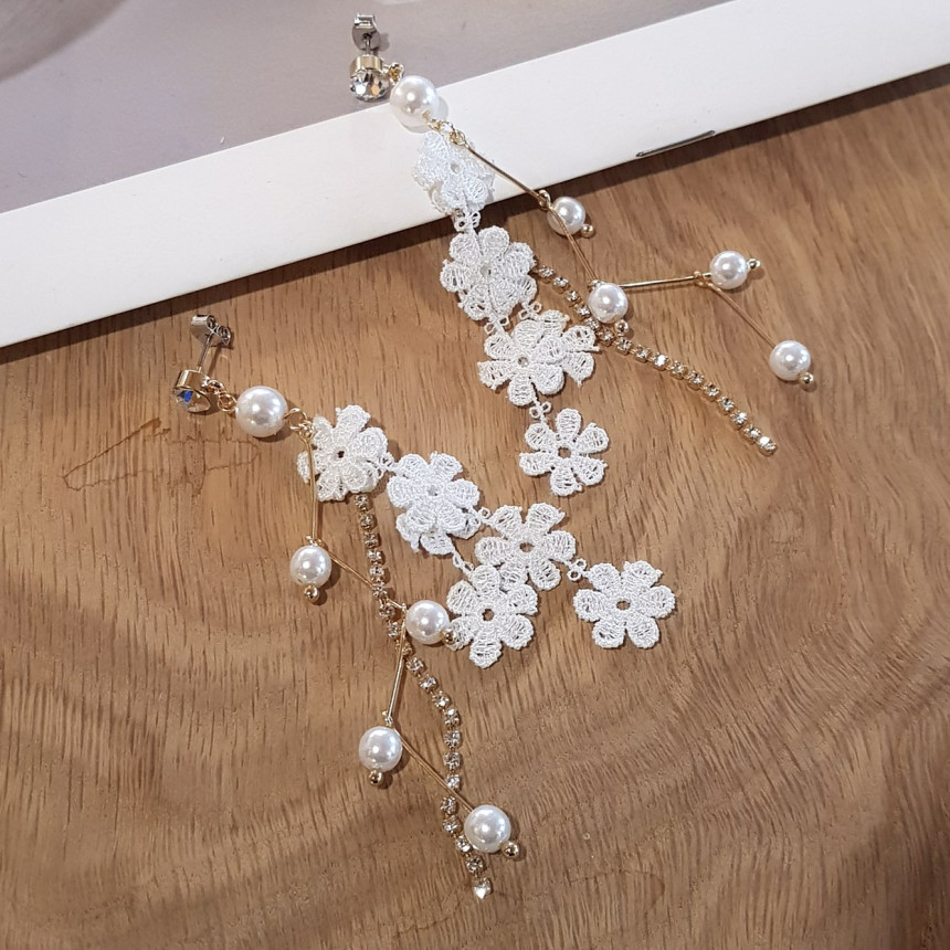 <b><p>White race Pearl Long Drop Eris A grty atmosphere</p></b><b><p>純白 レース 真珠 ロングドロップピアス ガーリッシュな雰囲気 魅力のあるスタイル</p></b><br /><br /><p align='center'>