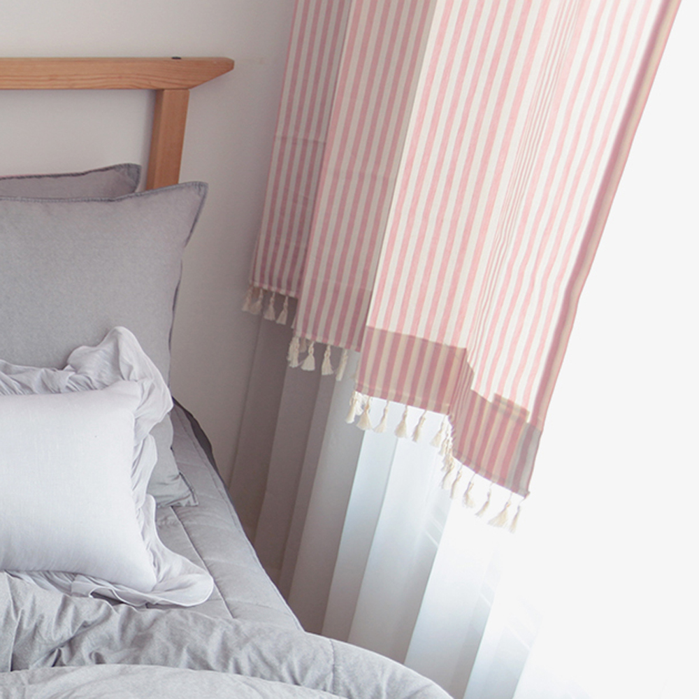 메르시 핑크 스트라이프 테슬 레이스 맞춤제작 핀커튼