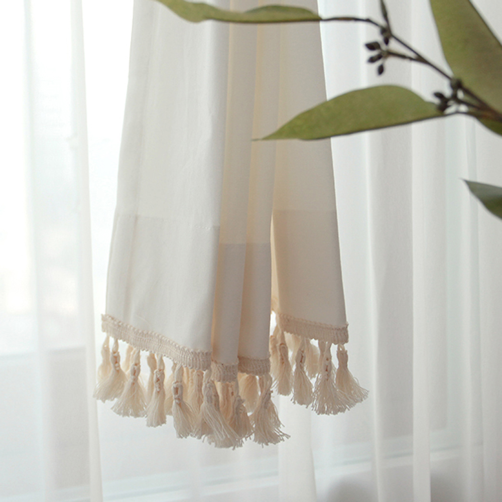 테슬 바란스 가리개 커튼-베이지