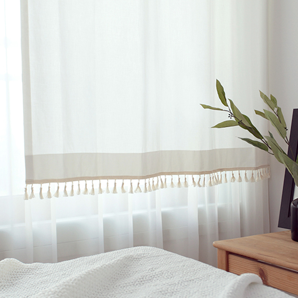 테슬 바란스 가리개 커튼-베이지