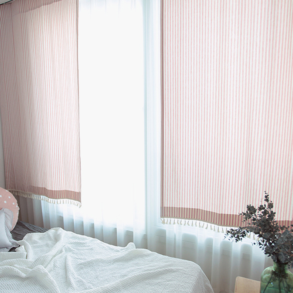 메르시 핑크 스트라이프 테슬 레이스 맞춤제작 핀커튼