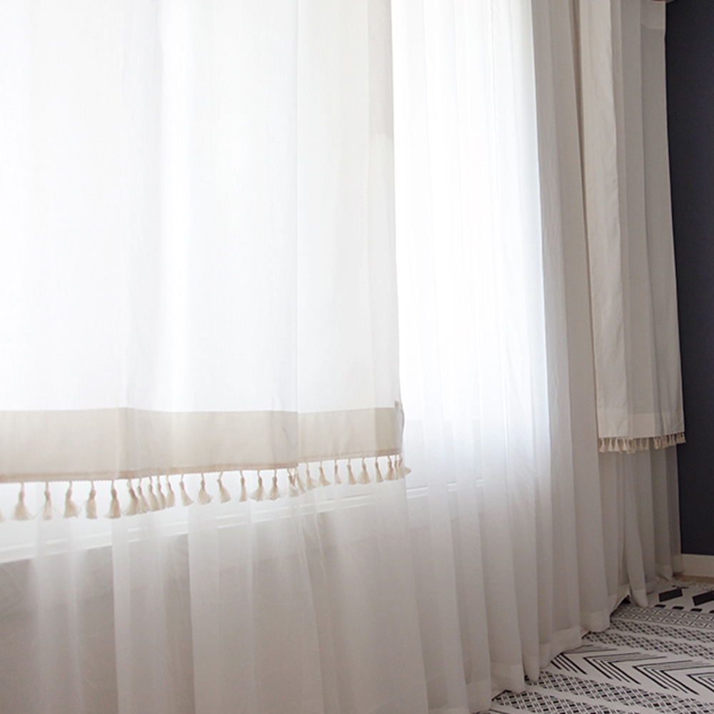 테슬 바란스 가리개 커튼-베이지