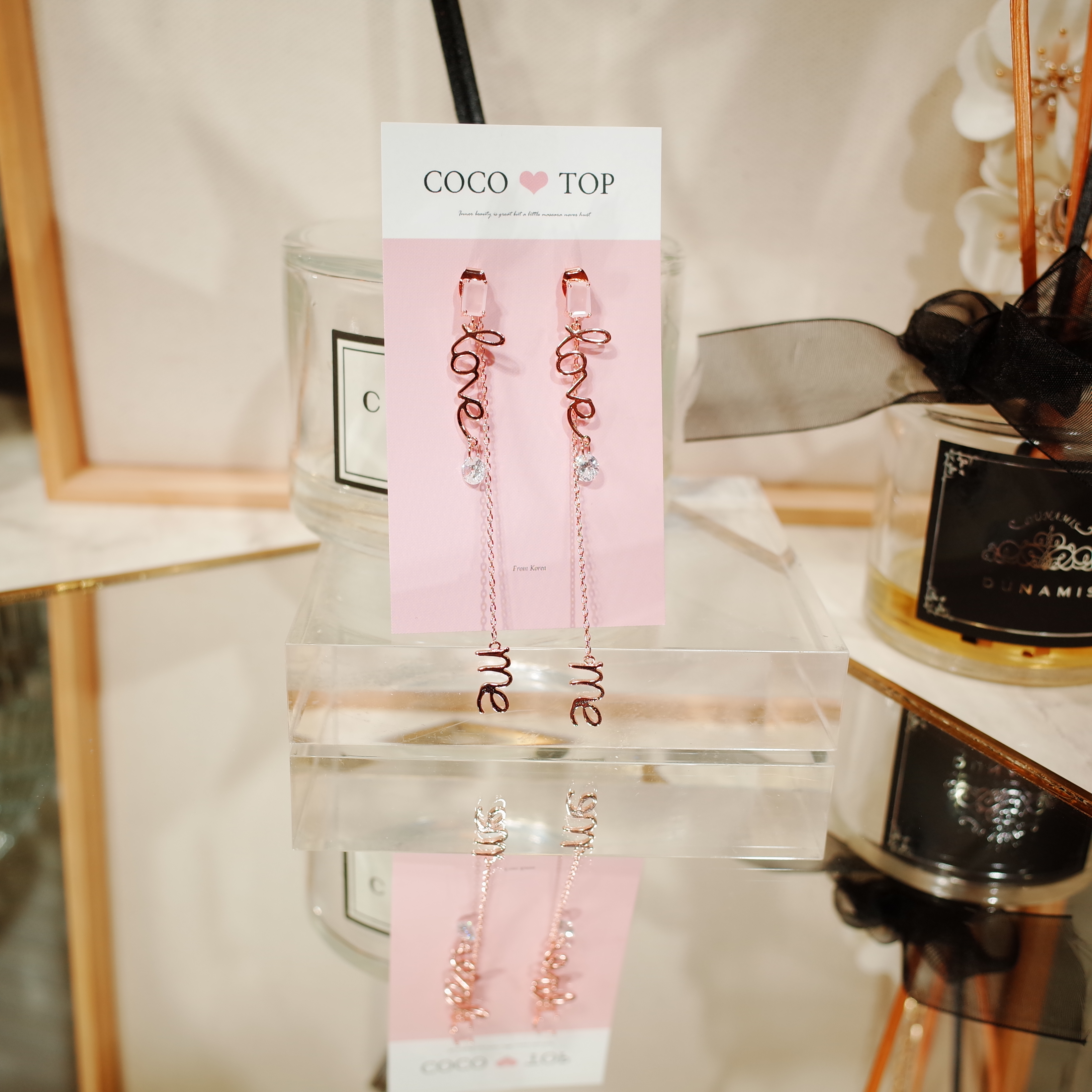 <b><p>Love Me pink Cubic Drop earrg</p></b><b><p>ラブ米 ピンク キュービック ドロップ イヤリング</p></b><br /><br /><p align='center'>