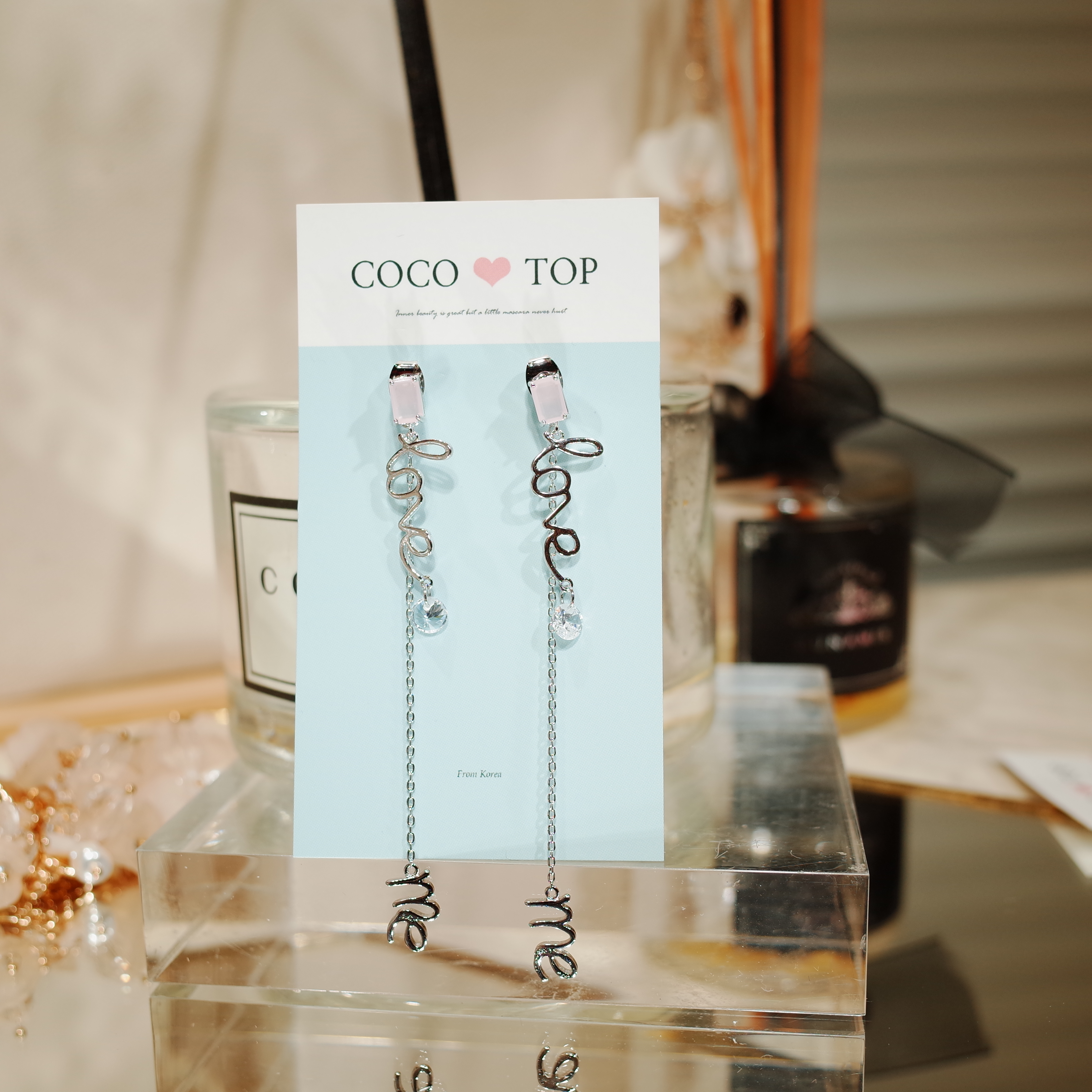 <b><p>Love Me pink Cubic Drop earrg</p></b><b><p>ラブ米 ピンク キュービック ドロップ イヤリング</p></b><br /><br /><p align='center'>