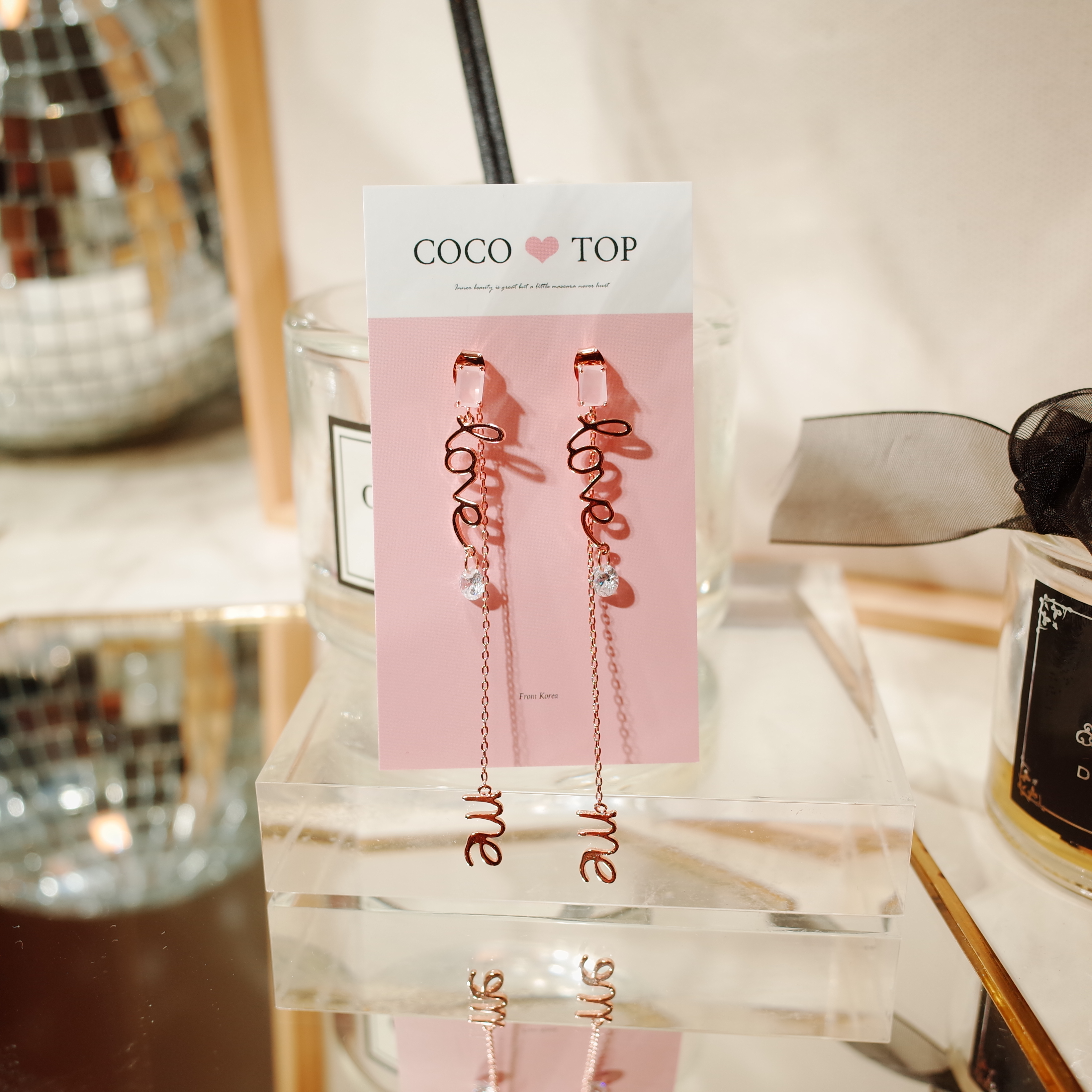 <b><p>Love Me pink Cubic Drop earrg</p></b><b><p>ラブ米 ピンク キュービック ドロップ イヤリング</p></b><br /><br /><p align='center'>