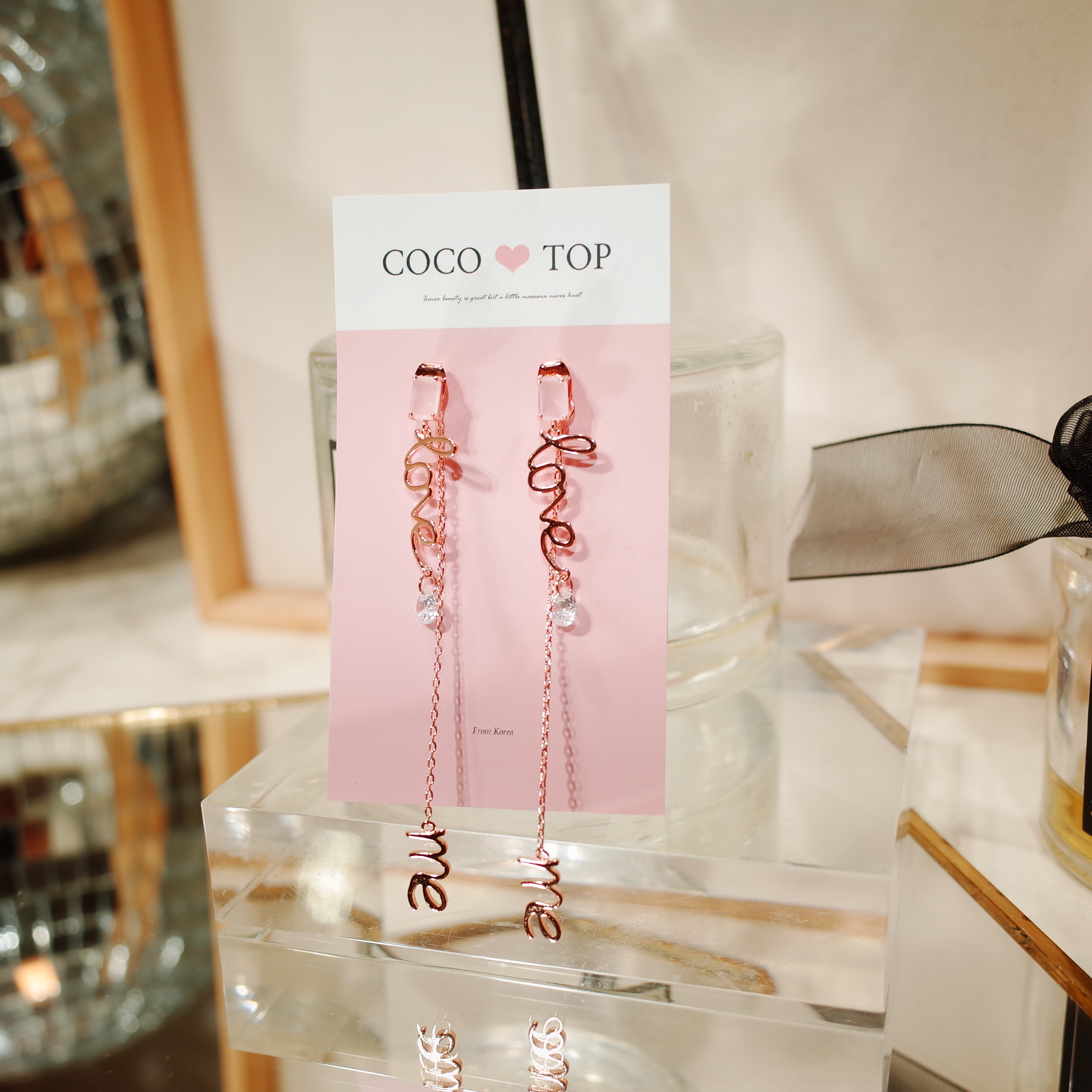 <b><p>Love Me pink Cubic Drop earrg</p></b><b><p>ラブ米 ピンク キュービック ドロップ イヤリング</p></b><br /><br /><p align='center'>