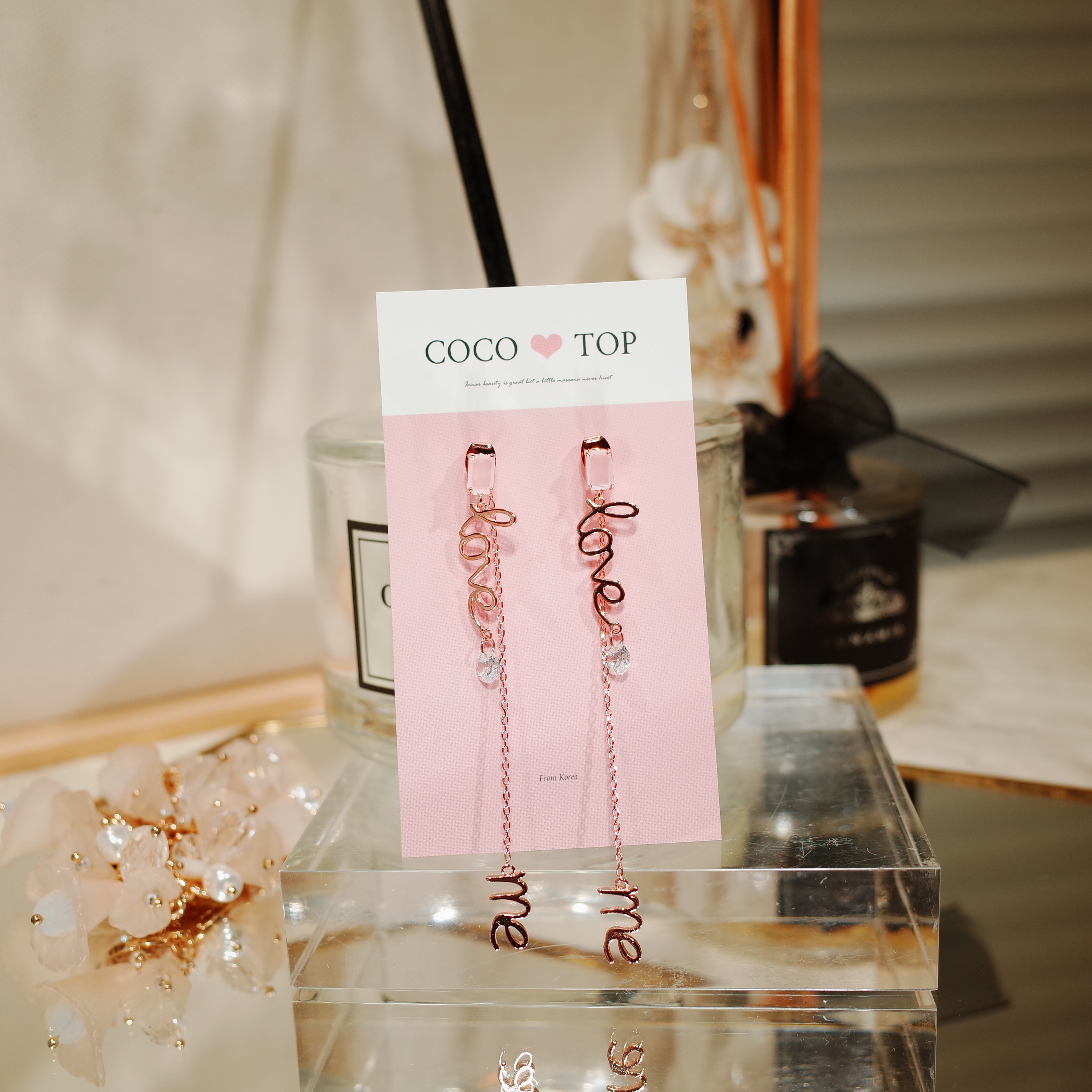 <b><p>Love Me pink Cubic Drop earrg</p></b><b><p>ラブ米 ピンク キュービック ドロップ イヤリング</p></b><br /><br /><p align='center'>