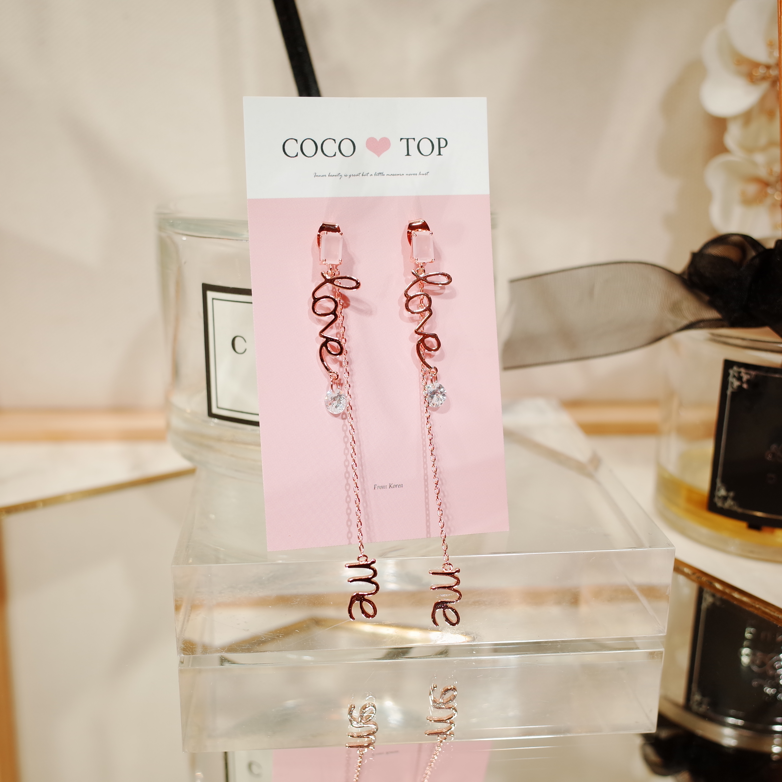 <b><p>Love Me pink Cubic Drop earrg</p></b><b><p>ラブ米 ピンク キュービック ドロップ イヤリング</p></b><br /><br /><p align='center'>