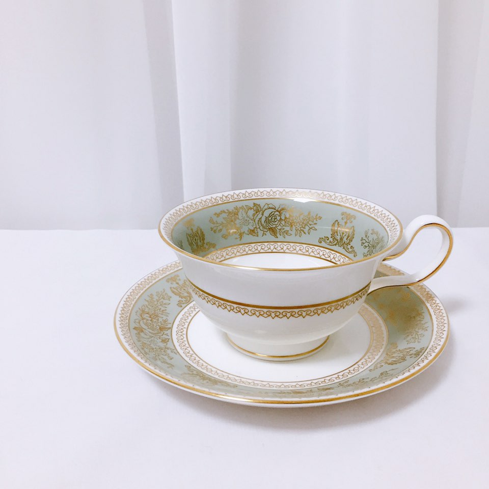 웨지우드 콜롬비아 세이지그린 피오니잔 빈티지 찻잔 선물용 커피잔 세트