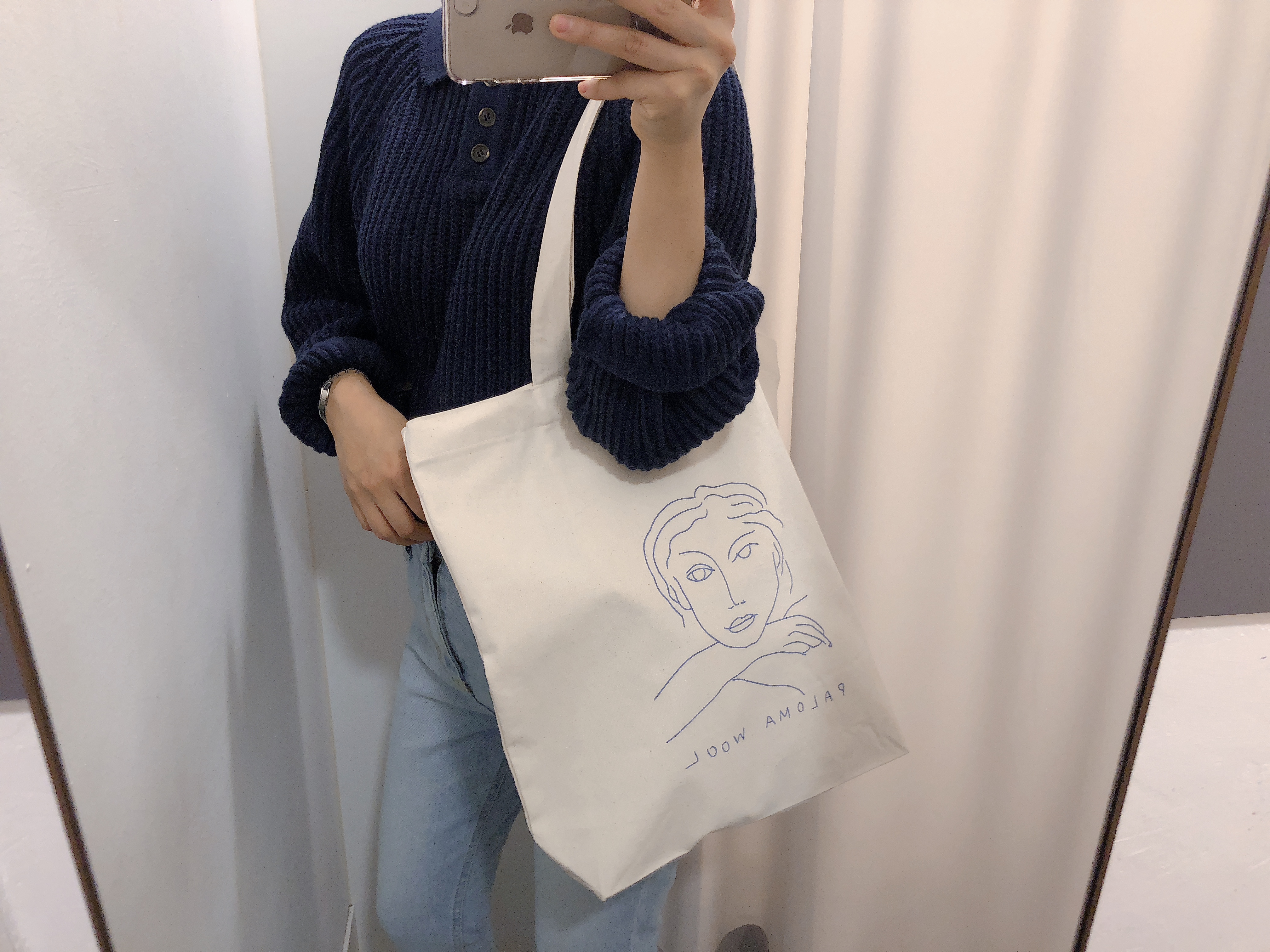 <b><p>Drawing Illusttion Woman face Eco Bag Daily</p></b><b><p>図面イラスト女性の顔エコバッグデイリーバッグショルダーバッグレディースカジュアルバッグコーディネート</p></b><br /><br /><p align='center'>