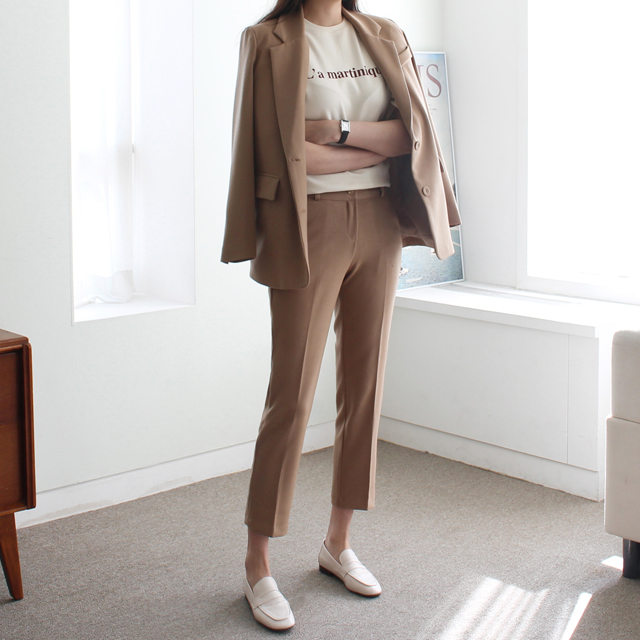 텐셀 명품스타일 세미 정장 셋업 수트 투피스 세트 가을 겨울