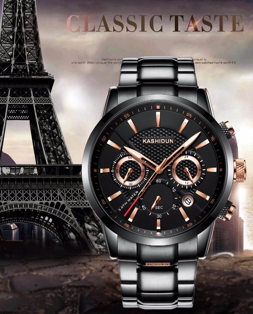 <b><p>KASHIDUN Casidon male black met clo neat</p></b><b><p>KASHIDUN カーシドン 男性 ブラック メタル 時計 すっきりとした シモダンデザイン</p></b><br /><br /><p align='center'>