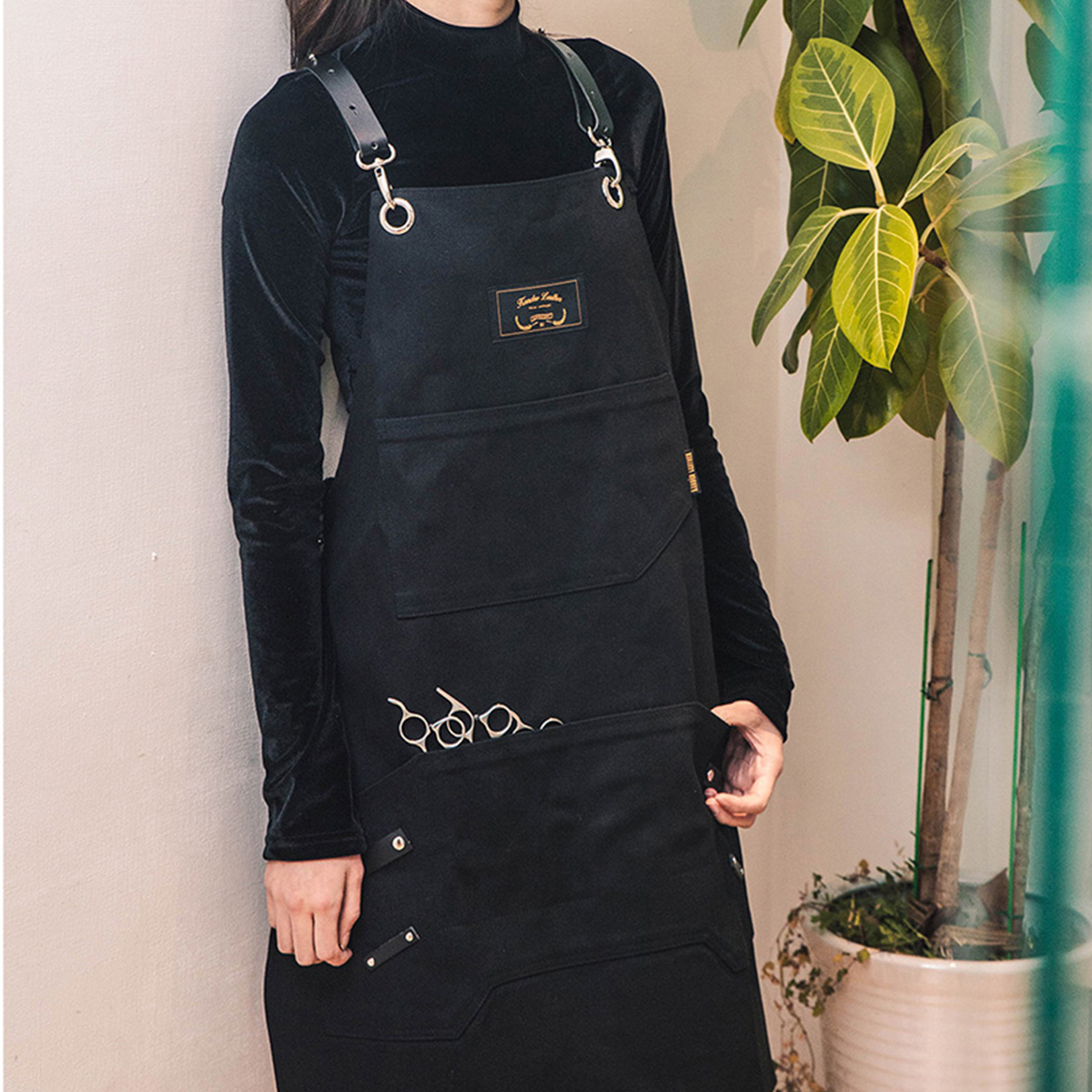 죠니 블랙 칸데오레더 공방 미용실 카페 미용사 바리스타 앞치마 미술 가죽 앞치마