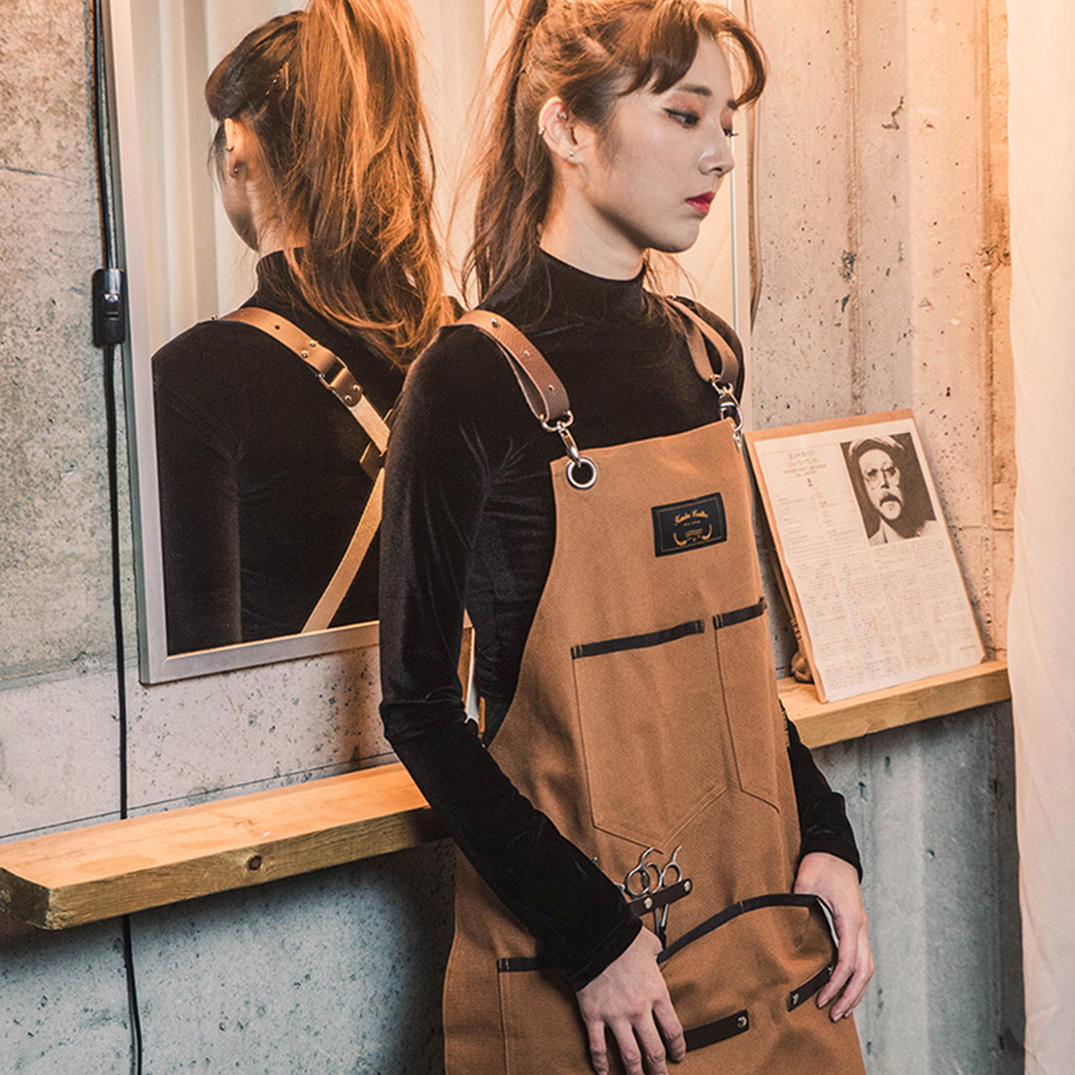 카페인 브라운 칸데오레더 예쁜앞치마 미용실 카페  앞치마