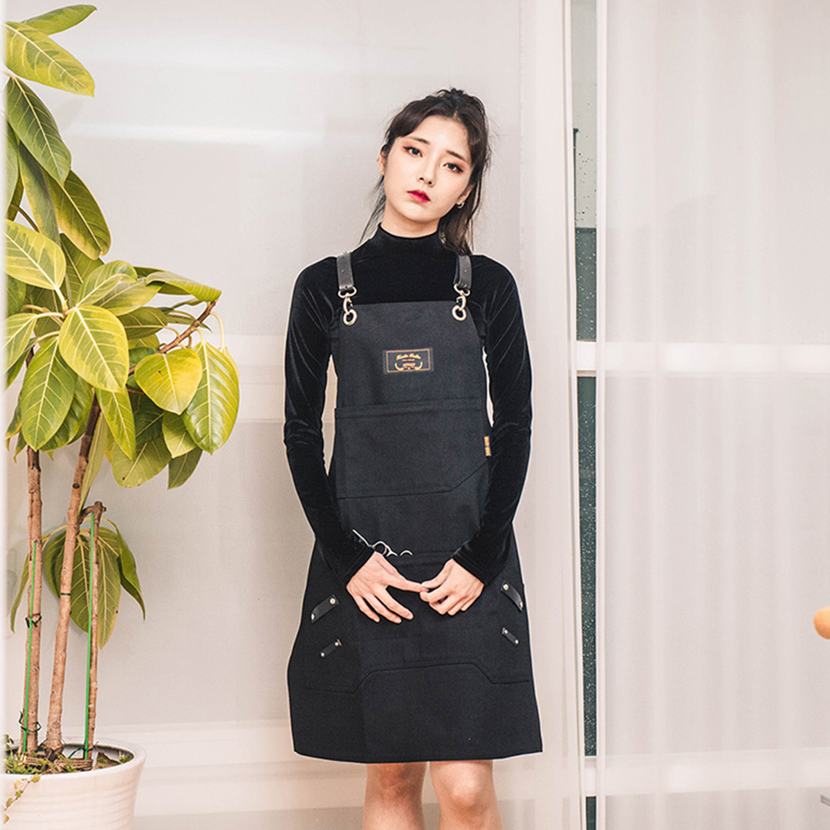 죠니 블랙 칸데오레더 공방 미용실 카페 미용사 바리스타 앞치마 미술 가죽 앞치마