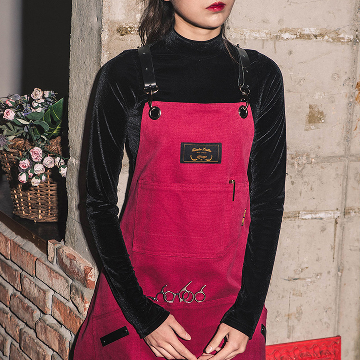 죠니 버건디 칸데오레더 공방 미용실 카페 미용사 바리스타 앞치마 미술 가죽 앞치마