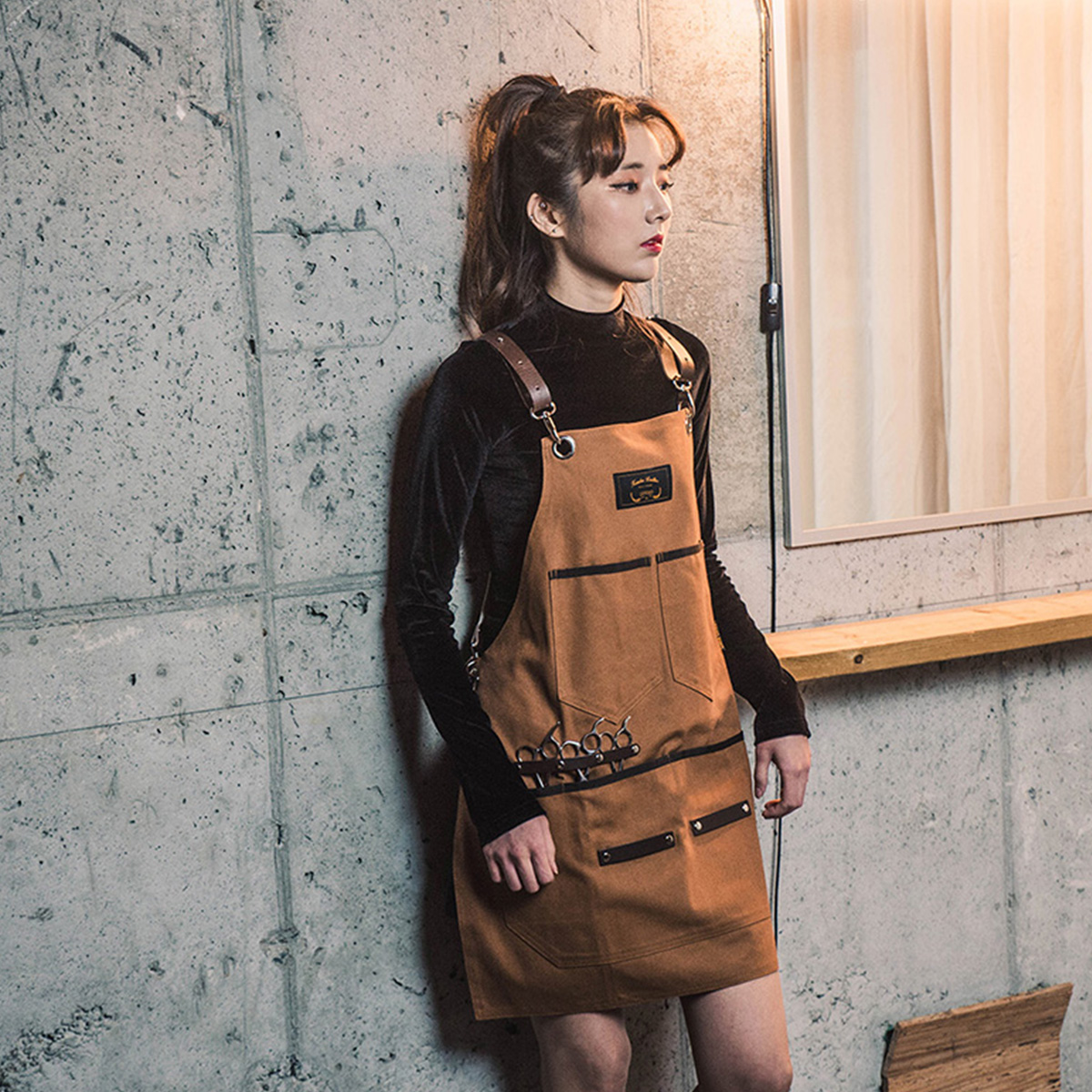 카페인 브라운 칸데오레더 예쁜앞치마 미용실 카페  앞치마