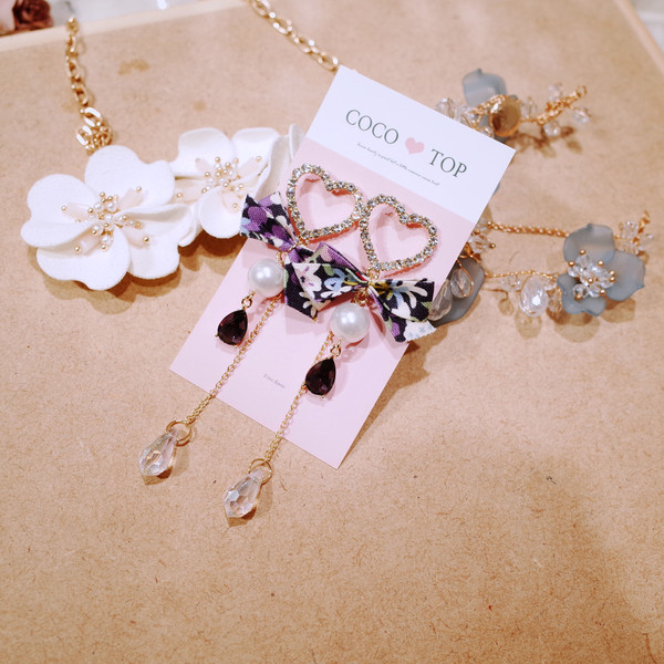 <b><p>Purple love heart Drop ring</p></b><b><p>すみれ色 愛 ハート ドロップ イヤリング</p></b><br /><br /><p align='center'>