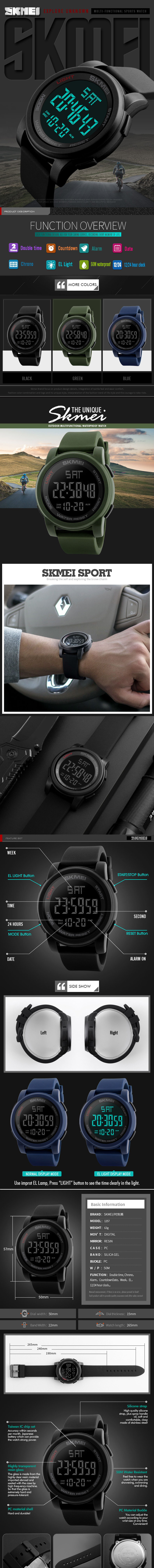 <b><p>SKMEI unisex Waterproof sports Electc ch</p></b><b><p>SKMEI 男女共用 防水 スポーツ 電子腕時計 軍入隊ギフト 1257 男性</p></b><br /><br /><p align='center'>