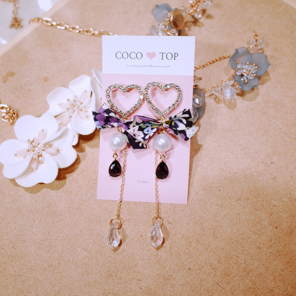 <b><p>Purple love heart Drop ring</p></b><b><p>すみれ色 愛 ハート ドロップ イヤリング</p></b><br /><br /><p align='center'>