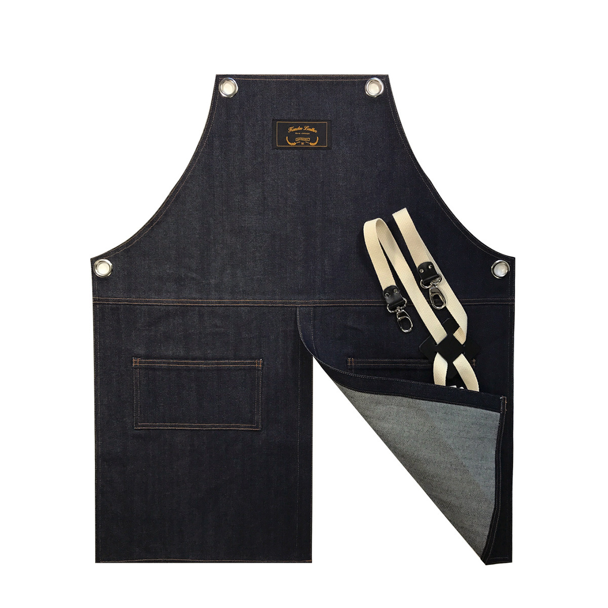 트임앞치마 칸데오레더 쥬드 블랙 공방 미용실 카페 미용사 바리스타 앞치마 가죽 데님앞치마