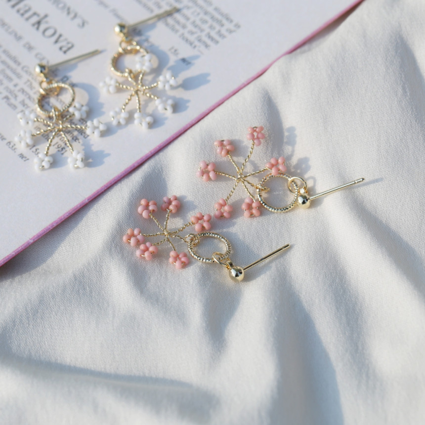 <b><p>Cherry Blossom Mini rg Fw eags Drop handmade</p></b><b><p>桜 ミニリング 花のイヤ ドロップ ハンドメイド ビーズ 派手な 芸能人</p></b><br /><br /><p align='center'>