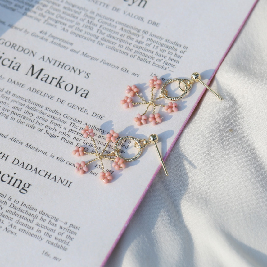 <b><p>Cherry Blossom Mini rg Fw eags Drop handmade</p></b><b><p>桜 ミニリング 花のイヤ ドロップ ハンドメイド ビーズ 派手な 芸能人</p></b><br /><br /><p align='center'>