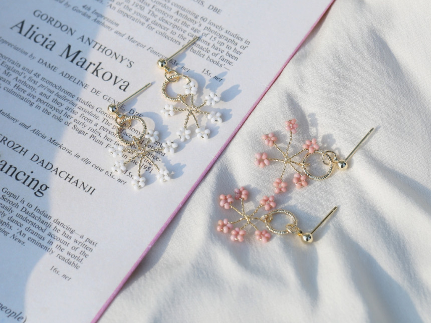 <b><p>Cherry Blossom Mini rg Fw eags Drop handmade</p></b><b><p>桜 ミニリング 花のイヤ ドロップ ハンドメイド ビーズ 派手な 芸能人</p></b><br /><br /><p align='center'>