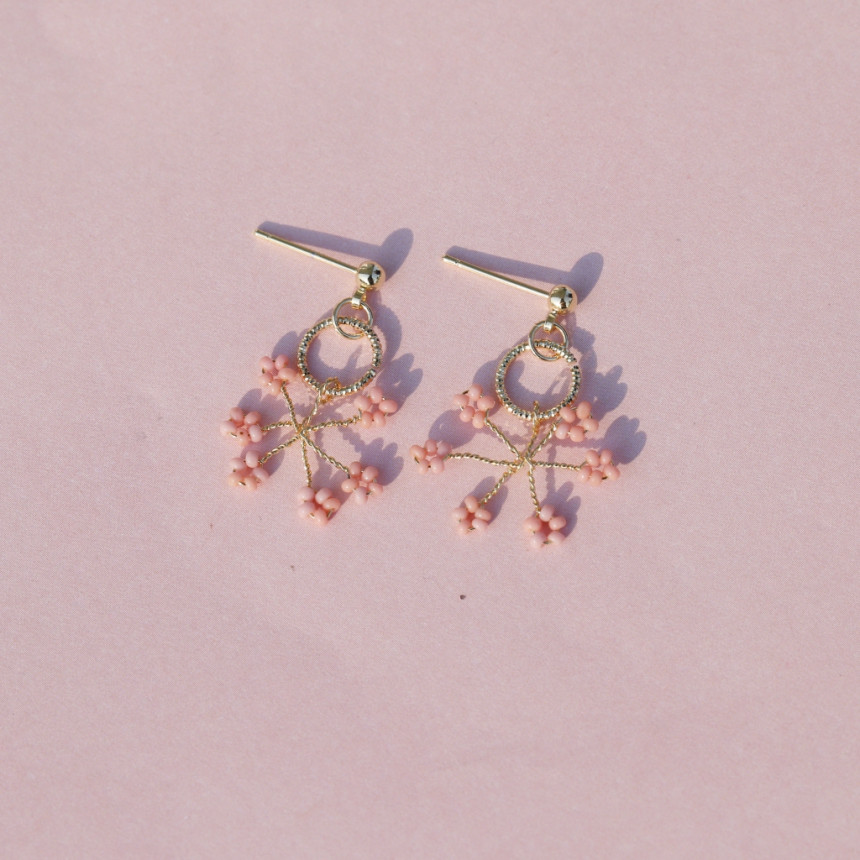 <b><p>Cherry Blossom Mini rg Fw eags Drop handmade</p></b><b><p>桜 ミニリング 花のイヤ ドロップ ハンドメイド ビーズ 派手な 芸能人</p></b><br /><br /><p align='center'>