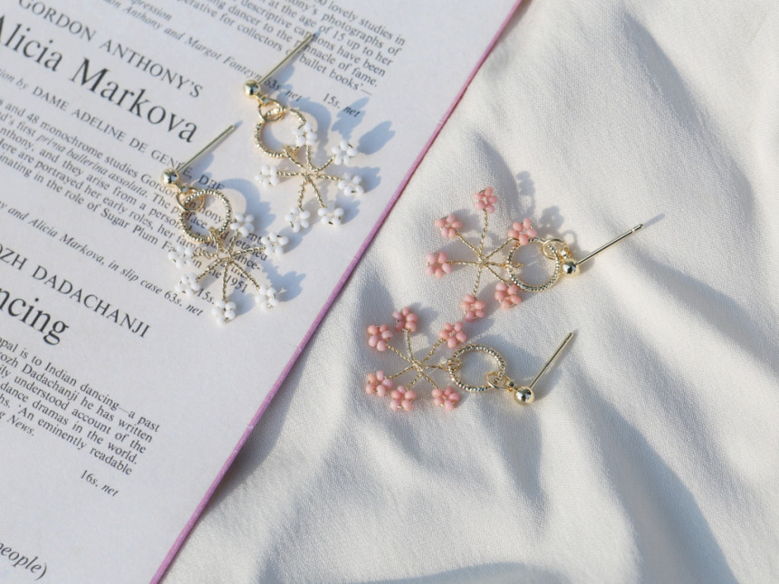 <b><p>Cherry Blossom Mini rg Fw eags Drop handmade</p></b><b><p>桜 ミニリング 花のイヤ ドロップ ハンドメイド ビーズ 派手な 芸能人</p></b><br /><br /><p align='center'>