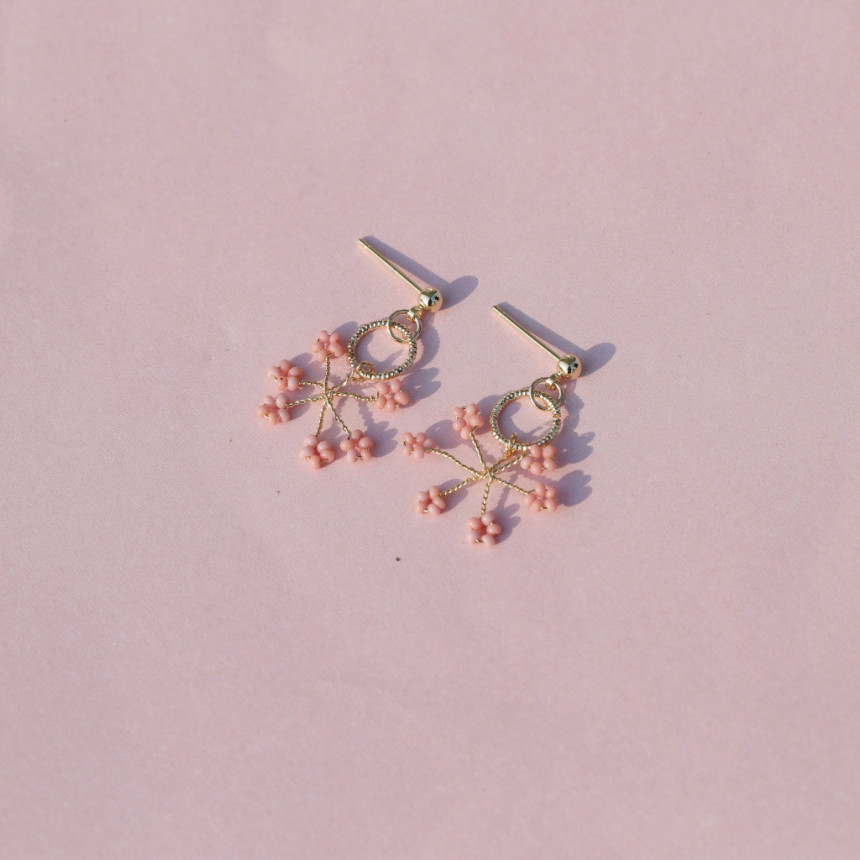 <b><p>Cherry Blossom Mini rg Fw eags Drop handmade</p></b><b><p>桜 ミニリング 花のイヤ ドロップ ハンドメイド ビーズ 派手な 芸能人</p></b><br /><br /><p align='center'>