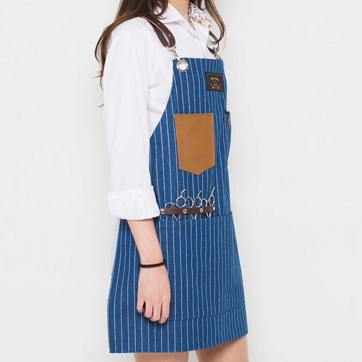 칸데오레더 크로코 블루스트라이프 공방 미용실 카페 미용사 바리스타 앞치마 가죽 데님앞치마