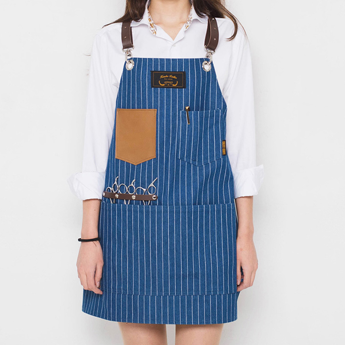 칸데오레더 크로코 블루스트라이프 공방 미용실 카페 미용사 바리스타 앞치마 가죽 데님앞치마