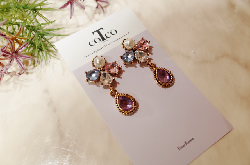 <b><p>Purple Dew Drop 3way earring</p></b><b><p>すみれ色 露 ドロップ 3ウェイ イヤリング</p></b><br /><br /><p align='center'>