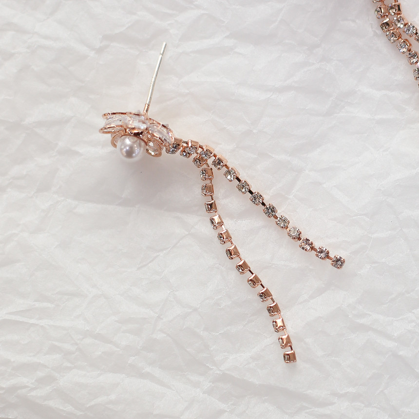 <b><p>Spring Flowers Rose Gold Two-le cubic ear</p></b><b><p>春の花 ローズゴールド 二行キュービック イヤリング モダンファッション ケバケバ</p></b><br /><br /><p align='center'>