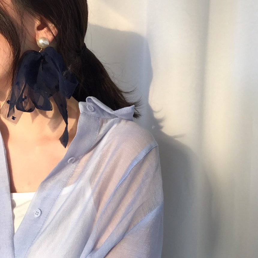 <b><p>Flew Chiffon Ribb Pearl Unbutt drop rings</p></b><b><p>フューエル シフォンリボン 真珠 オンバルドロップイヤリング 4色 デイリーコーディネート</p></b><br /><br /><p align='center'>