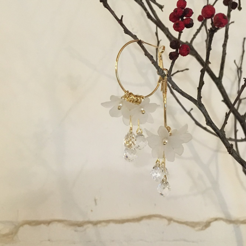 <b><p>harmony flower Glass Drop Ring daily pot</p></b><b><p>ハーモニー フラワー グラス ドロップ リングピアス デイリー ポイント 結婚式の祝賀客ルックコーデ</p></b><br /><br /><p align='center'>