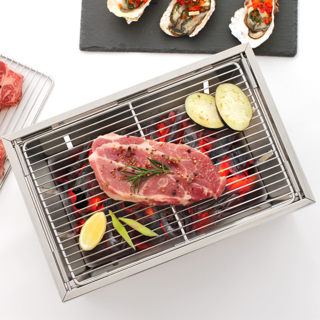 꾸버스 다닥 M 바베큐그릴 접이식 휴대용 캠핑 숯불 직화 스테인리스 그릴 BBQ 화로대