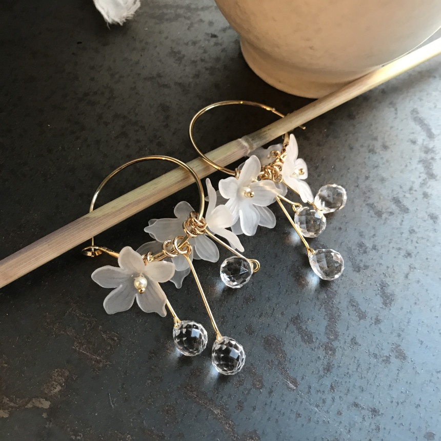 <b><p>harmony flower Glass Drop Ring daily pot</p></b><b><p>ハーモニー フラワー グラス ドロップ リングピアス デイリー ポイント 結婚式の祝賀客ルックコーデ</p></b><br /><br /><p align='center'>