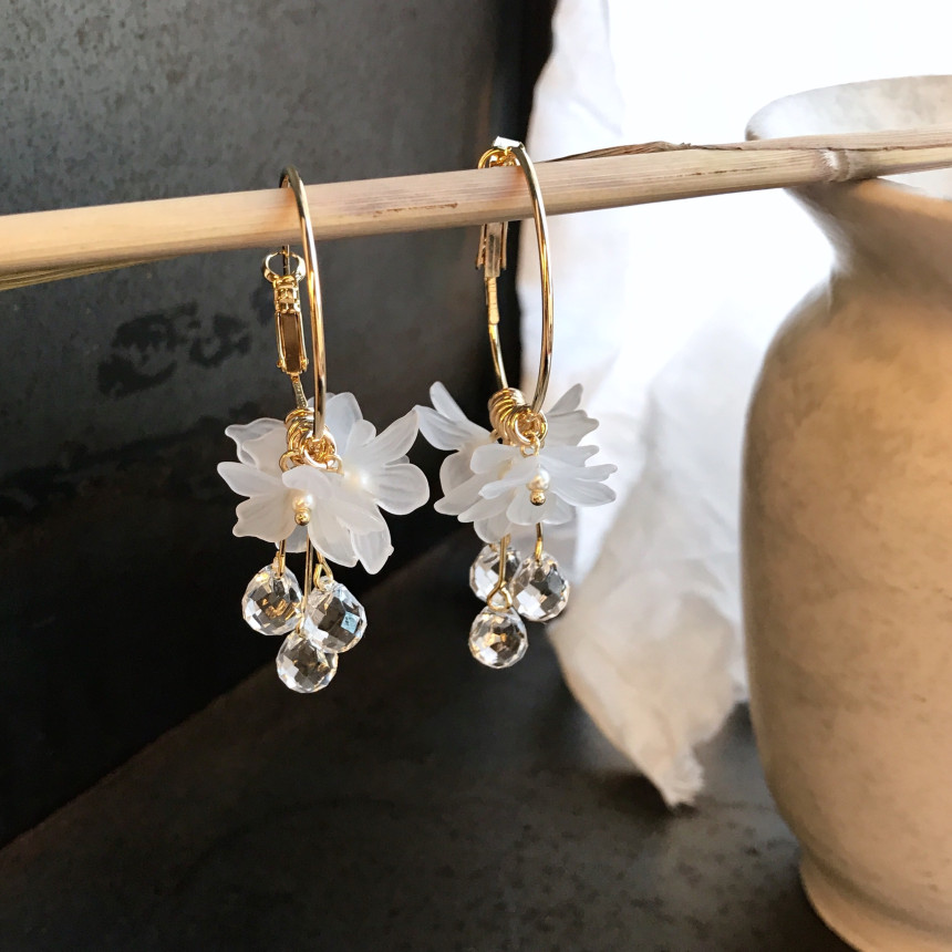 <b><p>harmony flower Glass Drop Ring daily pot</p></b><b><p>ハーモニー フラワー グラス ドロップ リングピアス デイリー ポイント 結婚式の祝賀客ルックコーデ</p></b><br /><br /><p align='center'>