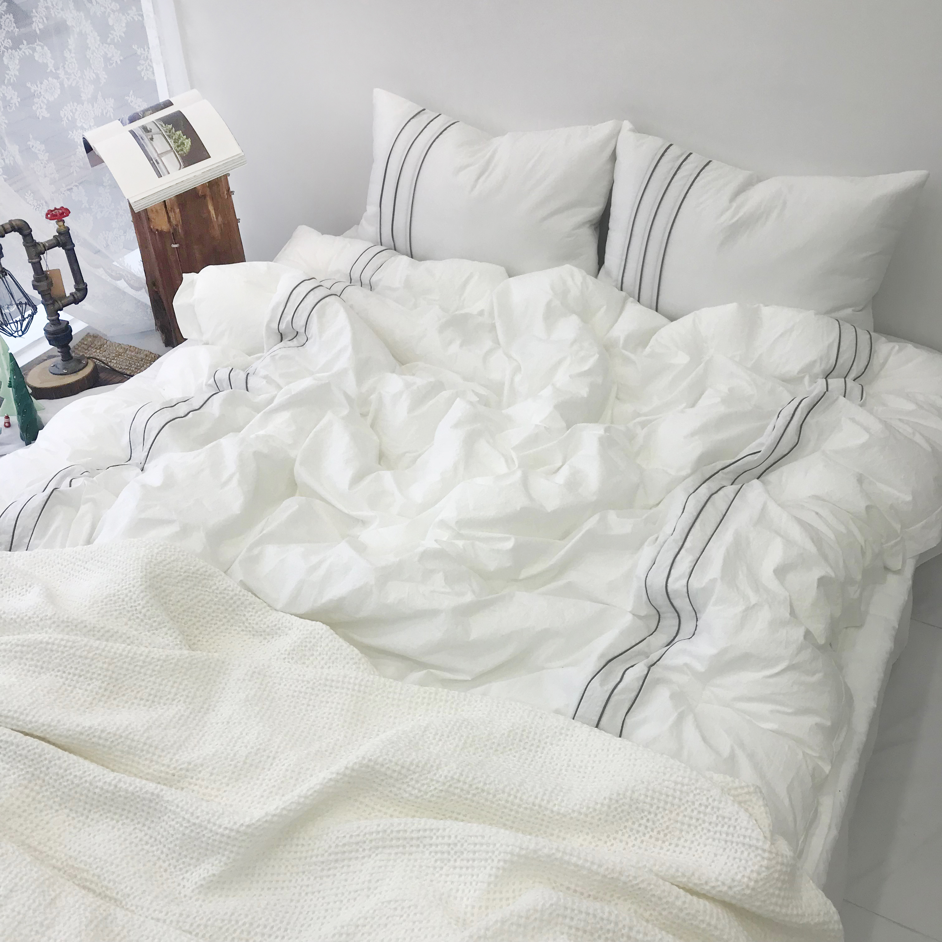 사각사각 라인 고밀도 먼지 없는 바이오워싱 호텔 침구 신혼 사계절 차렵 이불 S/SS