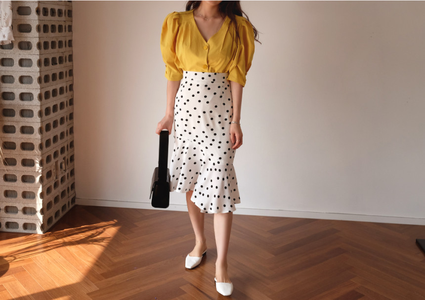 <b><p>Mermaid dot Dripping Bend Lo skirt pattn</p></b><b><p>マーメイド ドット 水玉 バンディング スカート パターン 夏 ゲスト 結婚式</p></b><br /><br /><p align='center'>