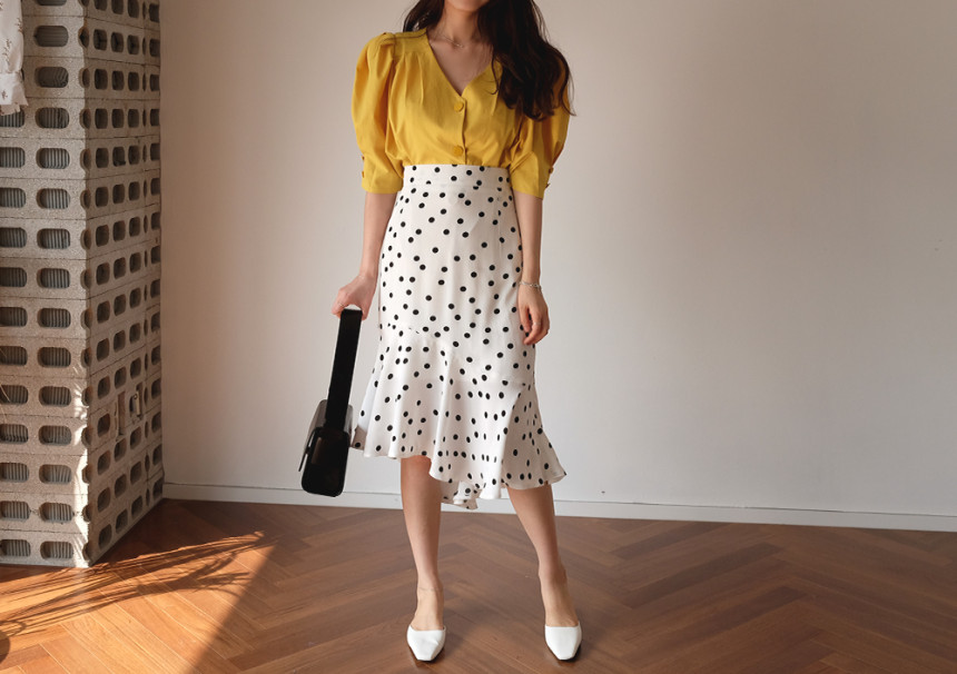 <b><p>Mermaid dot Dripping Bend Lo skirt pattn</p></b><b><p>マーメイド ドット 水玉 バンディング スカート パターン 夏 ゲスト 結婚式</p></b><br /><br /><p align='center'>