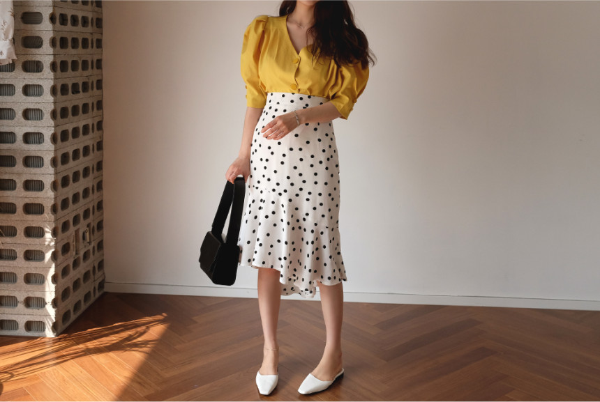 <b><p>Mermaid dot Dripping Bend Lo skirt pattn</p></b><b><p>マーメイド ドット 水玉 バンディング スカート パターン 夏 ゲスト 結婚式</p></b><br /><br /><p align='center'>