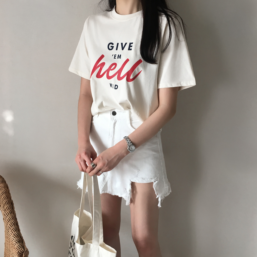 <b><p>Roulette Lring Short seves T-shi 2col Flame</p></b><b><p>ルーズフィット レタリング 半袖 Tシャツ 2col 捺染 印刷 英語 女性のラウンドティー</p></b><br /><br /><p align='center'>