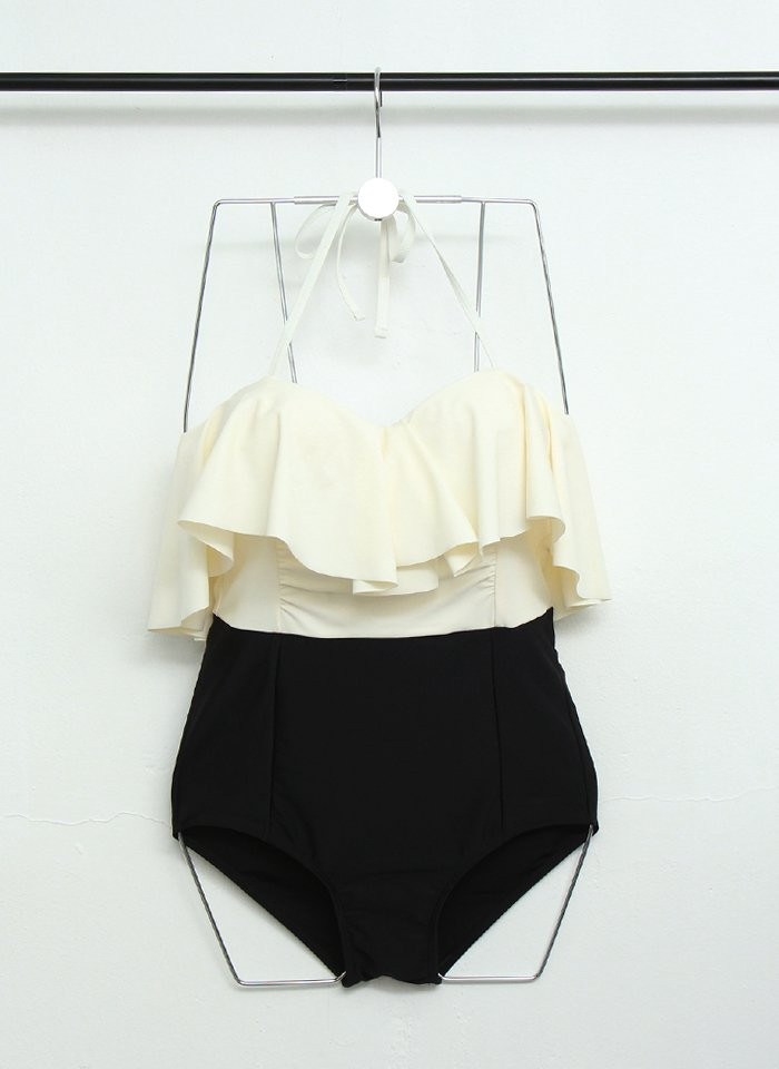 <b><p>White black Color Frill one piece Mokini</p></b><b><p>ホワイト ブラック 配色 フリル ワンピース モノキニ 女性らしい非 ビスタこと</p></b><br /><br /><p align='center'>
