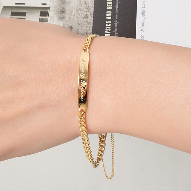 14k 할로우 커브 스틱 이니셜 체인 금 팔찌